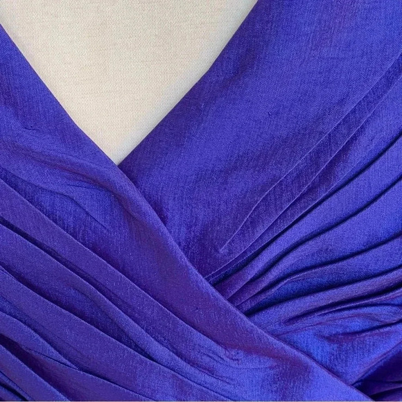 Calvin Klein Dress 12 Blue Purple Iridescent Taffeta Cocktail Party Wrap Front - Picture 7 of 9